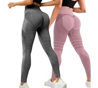 Legging 3D Anti Cellulite Femme, Femme Legging Anti-Cellulite à Compression, Minceur Leggings Taille Haute sans Couture, Push-Up Opaque Yoga Fitness Pantalon Sport (Gris + Rose Clair,M)