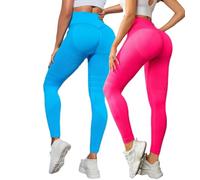 Legging 3D Anti Cellulite Femme, Femme Legging Anti-Cellulite à Compression, Minceur Leggings Taille Haute sans Couture, Push-Up Opaque Yoga Fitness Pantalon Sport (Bleu + Rose,M)