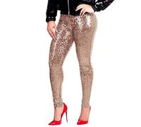 Legging à paillettes pour femme - Taille haute élastique - Contrôle du ventre - Legging scintillant - Legging extensible et sexy - Pantalon de yoga pour discothèque, fête, danse, festival, club, doré