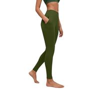Legging Anti Cellulite Femme Taille Élastique Poches Latérales Jambes Ajustées Compression Pantalon De Sport Yoga Fitness Gym Souple Et Durable Vert Militaire, L