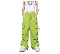 Legging bleu 128 décontracté taille haute cordon de serrage coupe ample poches grand pantalon de jogging cargo pour enfants leggings filles aspect cuir, Vert clair., 120-M
