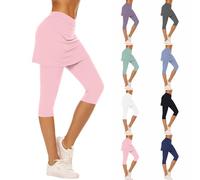 Legging capri à jupe avec leggings pour femme - Taille élastique - Pantalon de golf 3/4 - Short de course serré - Vêtements de sport pour femme, noir foncé, XL