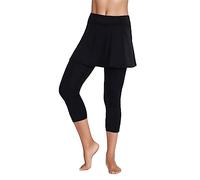 Legging capri de golf pour femme avec jupe attachée - Style athlétique - Couleur unie - Style athlétique - Pantalon de yoga - Jupe capris courte avec leggings intégrés, Noir , L