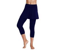 Legging capri de golf pour femme avec jupe attachée - Style athlétique - Couleur unie - Style athlétique - Pantalon de yoga - Jupe capris courte avec leggings intégrés, bleu marine, S