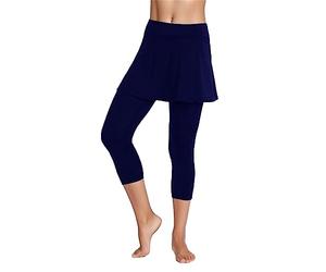 Legging capri de golf pour femme avec jupe attachée - Style athlétique - Couleur unie - Style athlétique - Pantalon de yoga - Jupe capris courte avec leggings intégrés, bleu marine, S