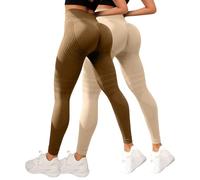 Legging Cellulite 2PC Leonie & Co Leggings 3D Anti Cellulite Femme Compression Minceur Taille Haute sans Couture Pantalon de Sport Yoga Fitness Sculptant Push-up Collants Sculptants Femme