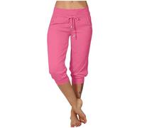 Legging court 3/4 d'été pour femme - Taille haute - Coupe ajustée - Couleur unie - Stretch - Respirant - Short de sport d'extérieur - Capri - Taille élastique - Avec cordon de serrage et poches - S