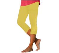 Legging court pour femme - Extensible - Pour jogging, yoga, course à pied - Taille élastique - Longueur 3/4 - Pantalon capri léger et serré - Pantalon court de sport, Jaune 5., XL