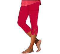 Legging court pour femme - Extensible - Pour jogging, yoga, course à pied - Taille élastique - Longueur 3/4 - Pantalon capri léger et serré - Pantalon court de sport, Pastèque Rouge 2, XXL