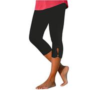 Legging court pour femme - Extensible - Pour jogging, yoga, course à pied - Taille élastique - Longueur 3/4 - Pantalon capri léger et serré - Pantalon court de sport, noir 1, L