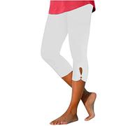 Legging court pour femme - Extensible - Pour jogging, yoga, course à pied - Taille élastique - Longueur 3/4 - Pantalon capri léger et serré - Pantalon court de sport, Blanc 1, S