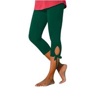 Legging court pour femme - Extensible - Pour jogging, yoga, course à pied - Taille élastique - Longueur 3/4 - Pantalon capri léger et serré - Pantalon court de sport, Vert 3, XXL