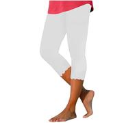 Legging court pour femme - Extensible - Pour jogging, yoga, course à pied - Taille élastique - Longueur 3/4 - Pantalon capri léger et serré - Pantalon court de sport, Blanc 5., XXL