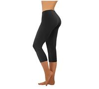 Legging court sans couture extensible pour femme - Pantalon de yoga opaque 3/4 - Coupe ajustée - Uni - Pour la course à pied et l'entraînement, 1-Noir, S