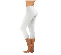 Legging court sans couture extensible pour femme - Pantalon de yoga opaque 3/4 - Coupe ajustée - Uni - Pour la course à pied et l'entraînement, 1-Blanc, XL