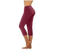Legging court sans couture extensible pour femme - Pantalon de yoga opaque 3/4 - Coupe ajustée - Uni - Pour la course à pied et l'entraînement, 1-Bordeaux, XXL