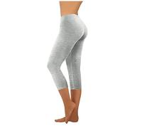 Legging court sans couture extensible pour femme - Pantalon de yoga opaque 3/4 - Coupe ajustée - Uni - Pour la course à pied et l'entraînement, 1-Gris, S