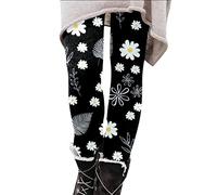 Legging Damen Damen Winter Sonnenblume Gänseblümchen Print Leggings mit niedriger Taille, K, S
