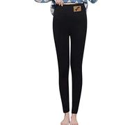 Legging Damen Lässige, einfarbige Leggings für Damen, elastisch, mit hoher Taille, Thermo-Caprihose, Trainingshose, Thermodruckhose, Schwarz, M