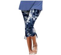 Legging Damen Sommer-Leggings mit Batikmuster für Damen, modisch, Lässig, Resort-Stil, enge, Kurze Hose mit Kordelzug, Bleu marine, M