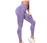 Legging de compression anti-cellulite pour femme 3D Lipedema amincissant froncé fesses taille haute sans couture Contrôle du ventre Legging pour course à pied, gym, yoga et fitness, violet, S