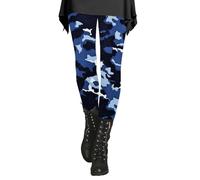 Legging de compression doublé en polaire pour femme - Automne et hiver - Camouflage - Imprimé artistique - Pantalon souple et extensible pour femme - Legging léopard 7/8, bleu, XXL