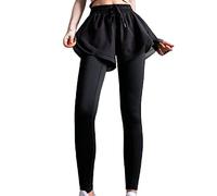 Legging de sport 2 en 1 pour femme - Taille haute - Avec cordon de serrage - Couleur unie - Pour course à pied, yoga, entraînement