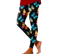 Legging de Sport Femme coloré imprimé Papillons Legging Taille Haute Gainant Fantaisie Motif Mode Pantalon Yoga Femme Hiver Chaud Collants Leggings Push up fessier Opaque Extensible (Blue, M)