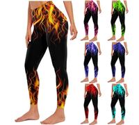 Legging de Sport Femme Pantalon de Yoga Imprimé Flammes Leggings D'Entraînement pour Femmes Scrunch Booty Gym Pantalon de Yoga Taille Moyenne Vêtements de Sport pour Femme Collants et Leggings