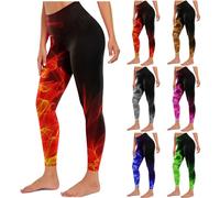 Legging de Sport Femme Pantalon de Yoga Imprimé Flammes Pantalon Sport Yoga Long Slim Fit Fitness Pantacourt Opaque Collants pour Gym Jogging Course Exercice Vêtements de Sport pour Femmes Vetement