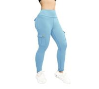 Legging de sport Femme Pantalon de Yoga Pantalon de Sport Femmes Yoga Basic Large Taille Solide Combinaison Pantalons Sols Actifs Sport Plusieurs Poches Pantalons, bleu ciel, S