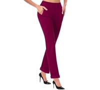 Legging de sport pour femme - Pantalon de fitness évasé avec poches - Pantalon de yoga taille haute - Confortable - Pour l'entraînement et la vie quotidienne, bordeaux, XXL