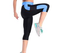 Legging de sport pour femme Push Up Sport court Taille haute Anti-cellulite Élastique Legging 3/4 Taille L Sans coutures Poche Legging respirant Course Training Cyclisme 2025, bleu, XL
