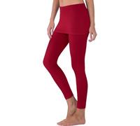 Legging de tennis à jupe avec jupe pour femme - Jupe de golf avec leggings intégrés - Pantalon sportif de couleur unie - Collants modestes, Rouge, 3XL