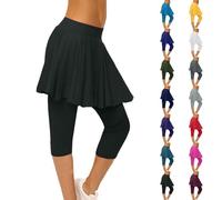 Legging de tennis pour femme avec jupe - Pantalon court à enfiler confortable - Taille élastique - Legging de yoga avec jupes - Contrôle du ventre - Bas de survêtement, gris, S