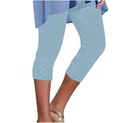 Legging de yoga court pour femme - Legging capri pour femme - Contrôle du ventre - Taille élastique - Pantalon de yoga doux et soyeux - Pantalon de yoga 3/4 - Pantalon de jogging confortable, bleu
