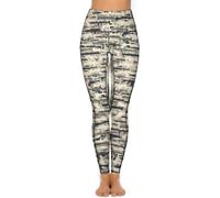 Legging de yoga fantôme d'Halloween pour femme avec poche, taille haute, contrôle du ventre, collants extensibles, Imprimé camouflage vintage beige, S