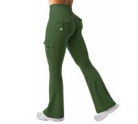 Legging d'entraînement pour femme avec poches, legging actif Chic-Me, avec poche pour soulever les fesses, pantalon cargo extensible taille haute, vert, M