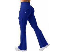 Legging d'entraînement pour femme avec poches, legging actif Chic-Me, avec poche pour soulever les fesses, pantalon cargo extensible taille haute, bleu, M