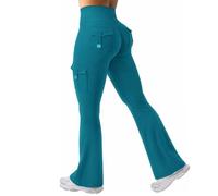 Legging d'entraînement pour femme avec poches, legging actif Chic-Me, avec poche pour soulever les fesses, pantalon cargo extensible taille haute, bleu clair, XS