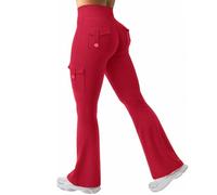Legging d'entraînement pour femme avec poches, legging actif Chic-Me, avec poche pour soulever les fesses, pantalon cargo extensible taille haute, rouge, XS