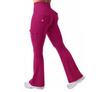 Legging d'entraînement pour femme avec poches, legging actif Chic-Me, avec poche pour soulever les fesses, pantalon cargo extensible taille haute, Rose., XS