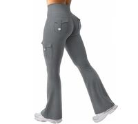 Legging d'entraînement pour femme avec poches, legging actif Chic-Me, avec poche pour soulever les fesses, pantalon cargo extensible taille haute, gris, L