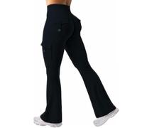 Legging d'entraînement pour femme avec poches, legging actif Chic-Me, avec poche pour soulever les fesses, pantalon cargo extensible taille haute, Noir , L
