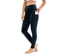 Legging d'équitation pour femme avec poche pour téléphone portable, taille haute, stretch, avec passants de ceinture, bleu marine, L