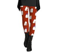 Legging d'Halloween pour femme - Legging d'hiver en polaire thermique - Collant amusant et mignon - Collants de compression - Contrôle du ventre - Doux et soyeux, rouge brique, XXL
