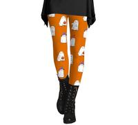 Legging d'Halloween pour femme - Legging d'hiver en polaire thermique - Collant amusant et mignon - Collants de compression - Contrôle du ventre - Doux et soyeux, Orange, M