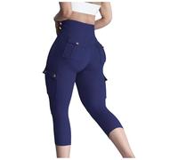 Legging d'hiver doublé pour femme - Capri cargo avec poches - Taille haute - Scrunch Butt Lifting - Entraînement - Pantalon de course - Pantalon long mollet - Pantalon pour homme, bleu foncé, XXL