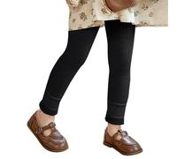 Legging doublé en polaire pour filles - Collants d'hiver thermiques tricotés sans pieds - Uni - Chaud - Pantalon d'école en coton doux - Collants côtelés antidérapants, Noir , 1-2 ans