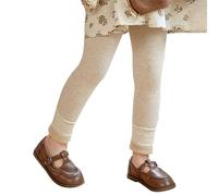 Legging doublé en polaire pour filles - Collants d'hiver thermiques tricotés sans pieds - Uni - Chaud - Pantalon d'école en coton doux - Collants côtelés antidérapants, beige, 5-8 ans